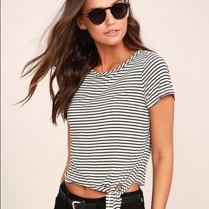 Lulu’s black and white striped crop top, L